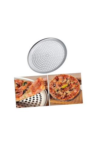 Tr Paslanmaz Çelik Pizza Tepsisi,delikli Lahmacun Ve Pizza Tavası,fırın Tepisisi 36 Cm Büyük Boy Genel