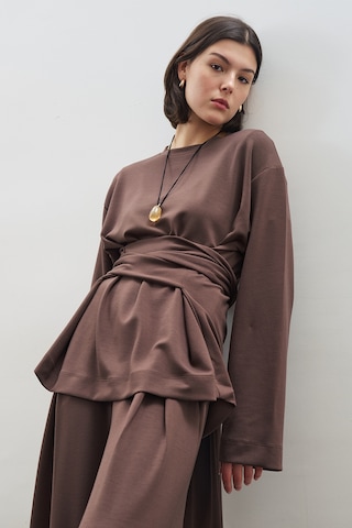 Yumuşak Dokulu Modal Bağlamalı Sweatshırt Kahverengi Kahverengi