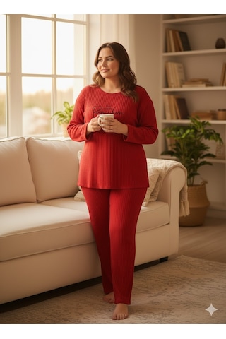 Kadın Kırmızı Pumpkin Pijama Takımı Kırmızı