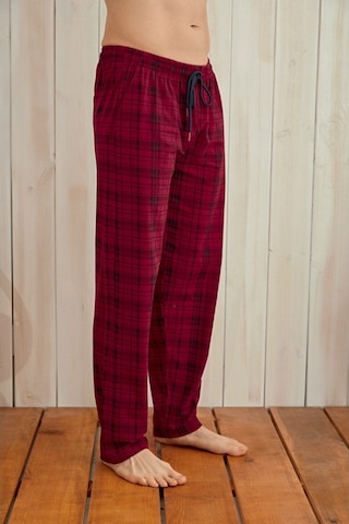 Kly Ince Tek Alt Çok Rahat Ekoseli Pamuk Pijama Bordo