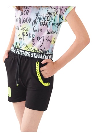 Kız Çocuk Future Yazılı Crop Tişört Zincir Detay Şortlu Takım Lila