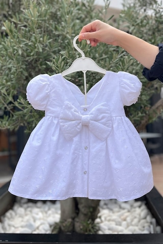 Beyaz Fisto Kız Çocuk Bebek Mevlüt Pamuklu Elbise 001