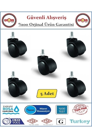 Ofis Koltuk Mobilya Tekerleği - M10 Civatalı Tekerlek - 5 Adet