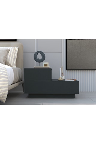 Kayra Kmd002 Led Işıklı Komodin 2 Çekmeceli Modern Tasarım Antrasit