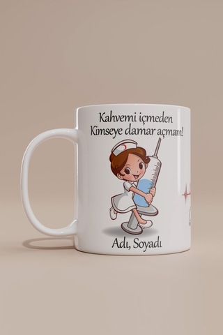 İsme Özel Hemşire Temalı Kupa Bardak Beyaz
