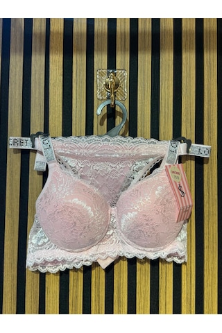 101Dzyn Kadın Pudra Pembe Dantel Detaylı Sütyen Ve Tanga İç Çamaşırı Takımı Açık Pembe