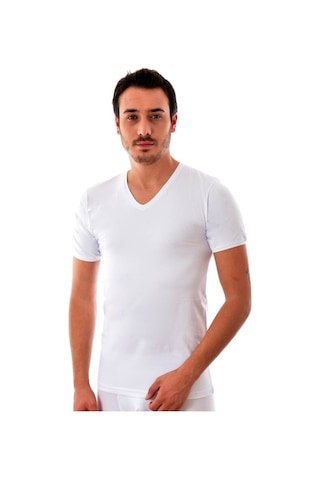 3'Lü Tutku 0107 Ribana V Yaka Erkek Fanila Beyaz Abani Classic