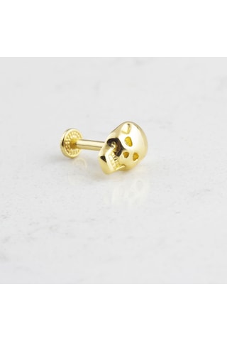 Glorria Altın Kuru Kafa Tragus Piercing Altın