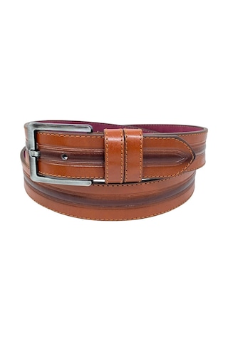 Süzer Deri Taba Suni Deri Ortası Desenli Model 4 cm.lik Spor Kemer - 9023-52