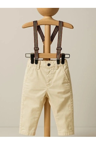Erkek Bebek Askılı Pantolon-15710 Krem