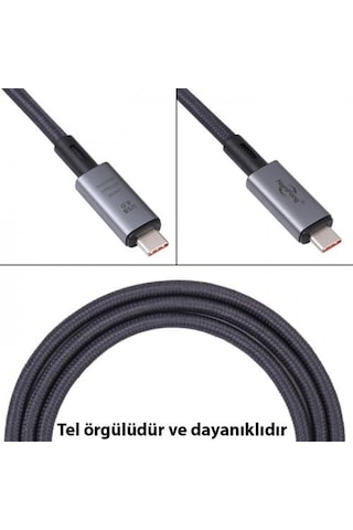 Polham 1MT USB 4.0 240W Thunderbolt Type-C to Type-C Şarj, Data ve 8K 60Hz Görüntü Aktarım Kablosu