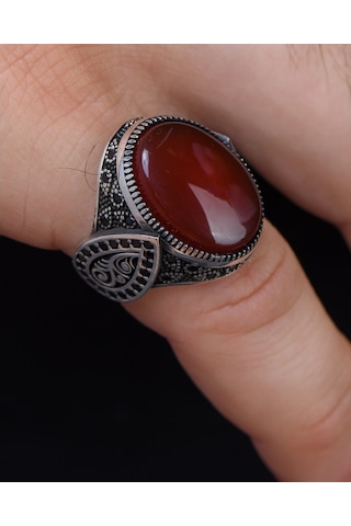 Gümüş Erkek Yüzük Akik Taşlı Mikro Taş Süslemeli