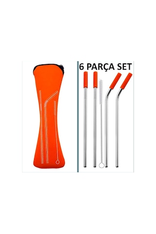 Omeniv 304 Çelik Metal Pipet Set 6 Parça Kamp Outdoor Bahçe Parti