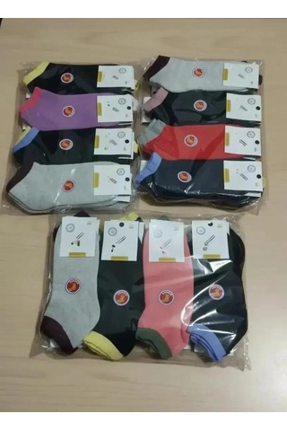 Efemicgiyimstore Bayan Kışlık Bilek Kısmı Renkli Termal Havlu Çorap 12'li Paket Paketler Karışık Renklidir Çok Renkli