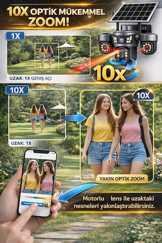 Onqam 20mp On-sg4346m 4lens 3 Ptz Kameralı 4g V380 Pro Soalr Akıllı Güvenlik Kamerası