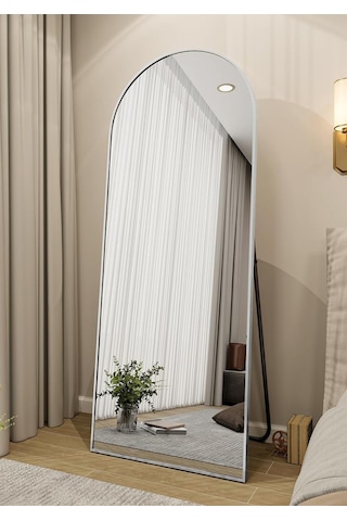 Zer 160x55 Kemerli Zemin Aynası,tam Boy Aynalı Duvar Aynası, Yatak Odası, Giyinme Odası İçin Standlı GÜMÜŞ