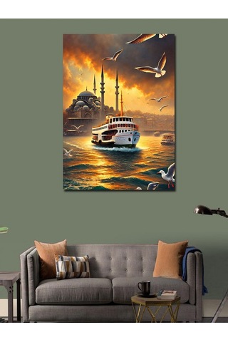 Kanvas Tablo İstanbul Ve Gün Batımı Vapuru 50cmx70cm