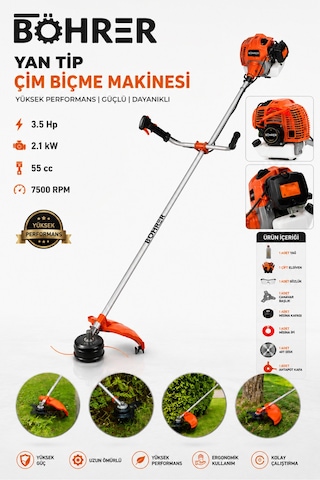 Böhrer Ba011341 55cc 3.5 Hp Benzinli Yan Tip Motorlu Tırpan Çim Biçme Makinesi Full Set Canavar Başlık Misina Kafa 40t Disk Böhrer Ba011341 55cc 3.5 Hp Benzinli Yan Tip Motorlu Tırpan Çim Biçme Makinesi Full Set Canavar Başlık Misina Kafa 40t Disk