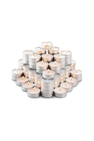Premium Tasarım Kutlama Masa Tealight Beyaz Yuvarlak Mum 50 Adet