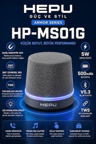 Hepu Hp-ms01g Gri Manyetik Telefon Tutuculu Kablosuz Bluetooth Hoparlör Tws Destekli