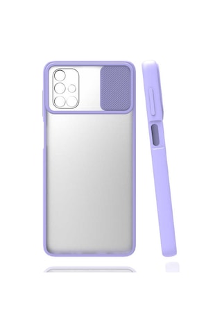 Noktaks - Samsung Galaxy Uyumlu M51 - Kılıf Slayt Sürgülü Arkası Buzlu Lensi Kapak - Pembe Açık
