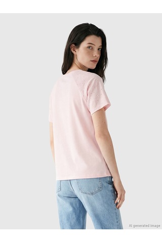 Lcw Comfort Pembe Nakışlı %100 Pamuklu Kadın Tişört