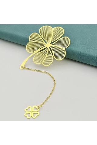 4 Adet Zincirli Metal Kitap Ayracı, Altın Renk, 115mm 23mm