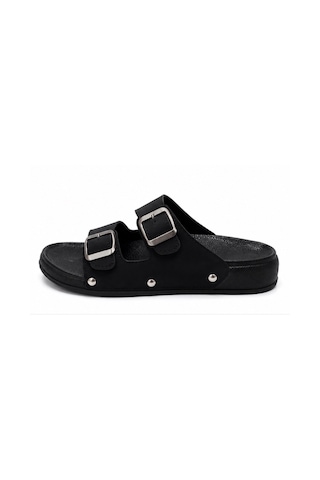 N Napa Shoe Pld.200-z.siyah Napa Shoe Çift Tokalı Kadın Comfort Terlik Siyah