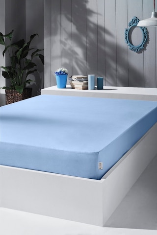 Penye Lastikli Çarşaf, Çift Kişilik , Açık Mavi, Pamuk-elastan Örme Kumaş, 230 Gr/m² Açık Mavi