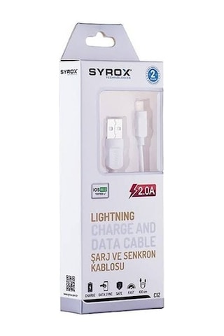 Syrox Lightning Apple iPhone Uyumlu Hızlı Şarj Ve Data Kablosu Syrox Ürünü