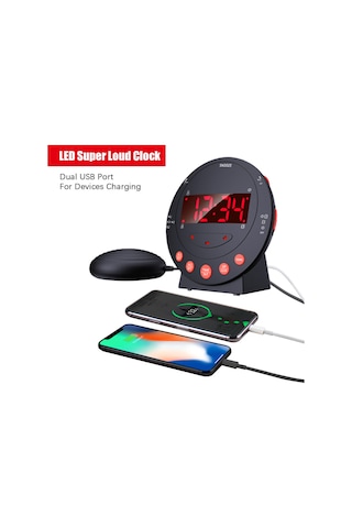Yatak Sallayıcı İle Yüksek Sesli Çalar Saat Flaş Işıklı Titreşimli Çalar Saat Parlaklık Ayarlanabilir Erteleme Çift Alarm Ayarı Usb Şarj Portu Ağır Uyuyanlar Yetişkinler Çocuklar Gençler İçi