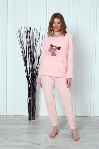 Wordex Fwn 04-3301 Peluş Welsoft Polar Kışlık Yumoş Geyikli Kadın Pijama Takımı Soft Pembe