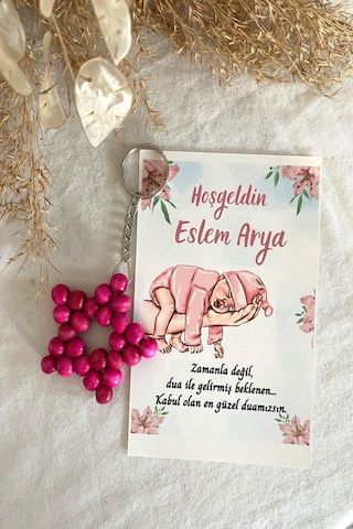 30 Adet Pembe Bebek Konsept Kartlı Anahtarlık - Bebek Hediyelik