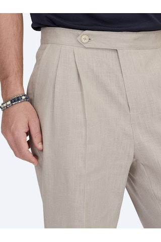 Kip Vizon Dokuma Carrot Fit Casual Pamuk Karışımlı Pantolon Vizon