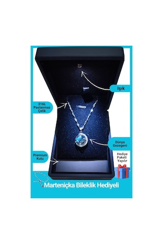 Işıklı Premium Kutuda | Gökyüzü - Gezegen Kolye | 14 Şubat Sevgililer Günü Hediyesi | Kadın