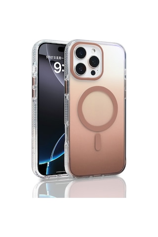 Apple Uyumlu iPhone 16 Pro Max Kılıf M-safe Şarj Özellikli Transparan Renk Geçişli Zore Toros Kapak Rose Gold