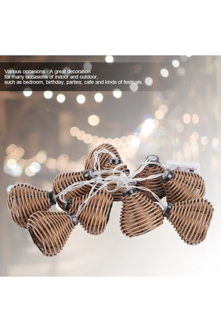 Skycity 10 Adet Kahverengi Doğal Rattan Toplumlu Led Işık Zinciri - Yatak Odası, Noel, Düğün Dekorasyonu - 3xaa Pil İle Çalışır Pil Dahil Değil Diğer