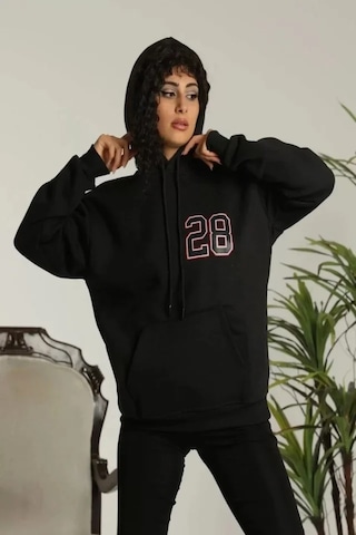 Hazego Unisex Kapşonlu Baskılı Sweetshirt - Siyah