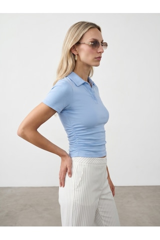Dilvin 32614 Polo Yaka Top-açık Mavi