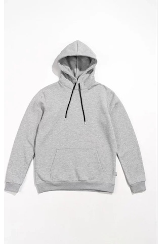Zenna Tarz Erkek Uzun Kol Kapşonlu Basic Sweatshirt Hoodie - Gri