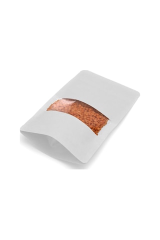Pencereli Beyaz Kraft Kilitli Doypack Ambalaj 13 X 22,5 + 3,5 Cm - 250 Gr. 50 Adet
