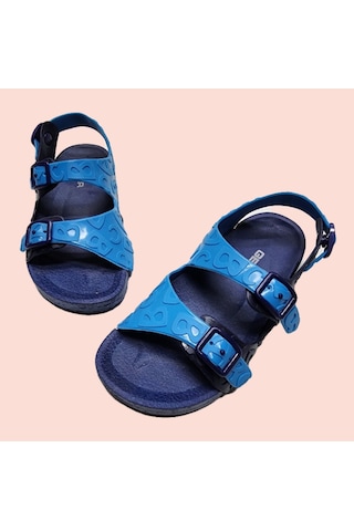 Günlük Kaydırmaz Taban Çift Tokalı Ayarlanabilir Harfli Deniz,plaj,havuz Sandaleti Saks Mavi