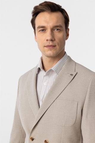 Süvari Bej Slim Fit Baskılı Kruvaze Yaka 6 Drop Ceket