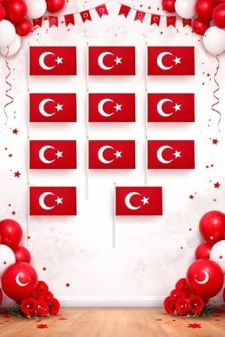 23 Nisan Süsleri 23 Nisan Hediyeleri 10 Adet Çıtalı Bayrak Orta Boy