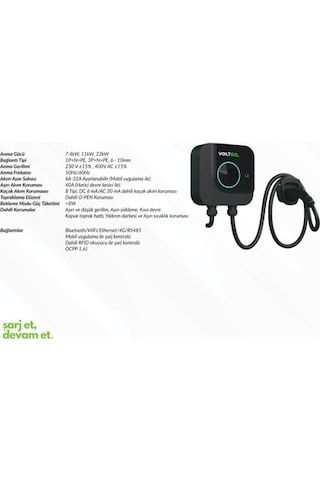 Voltgo 22kw Elektrikli Araç Şarj İstasyonu 5m Kablolu 11kw - 22kw