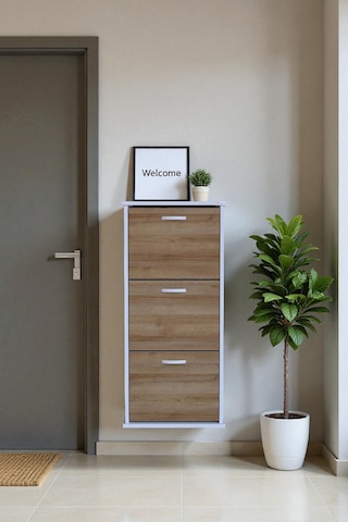 Eliusta Soren 3 Düşer Kapaklı 52 Cm Meşe Ayakkabılık 52x114x26 Cm Asma 6 Bölmeli Ayakkabılık Meşe
