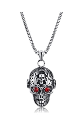 Siyah Opk Kafatası Retro Kırmızı Gözler Kolye Erkekler 4 70cm