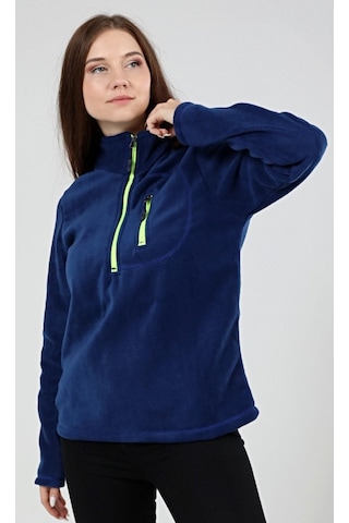 Genius Store Kadın Polar Yarım Fermuarlı Outdoor Cepli Spor Polar İndigo