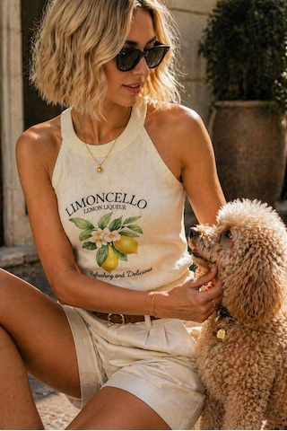 İbeeka Limoncello Muse Crop Halter Yaka Top / Mevsimlik Ince Triko Bluz Krem