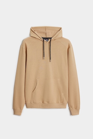 Shooter Sportwear Shooter Erkek Kapüşonlu Kanguru Cepli Düz Rahat Kalıp Sweatshirt Açık Bej